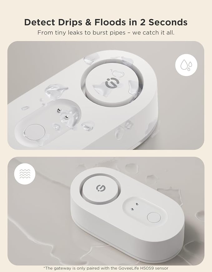 GoveeLife Upgraded Smart Water Leak Detector 1s with 1804ft Ultra-Long Range, WiFi Water Sensor with SMS/Email/APP Push and Sound Alarm,5-Year Battery Life, 4 Pack, Suit for Home, Basement, Kitchen