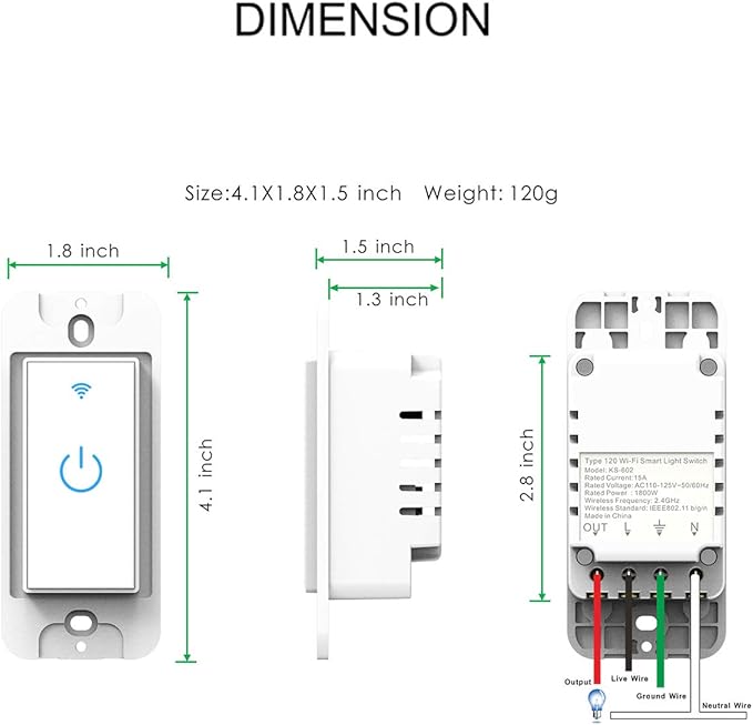 Smart Light Switch, WiFi Switch Touch Wall Switch 1 Gang, Compatible with Alexa Google Home