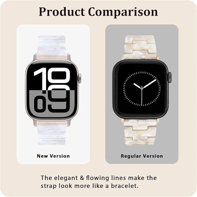 V-MORO Resin Band Compatible with Apple Watch Series 10/11 41mm/40mm/38mm/42mm Fashion Strap for iWatch Series 9/8/7/6/5/4/3/2/1/SE/SE 2 Lightweight Bracelet Wristband Women(Classic Aurora White)