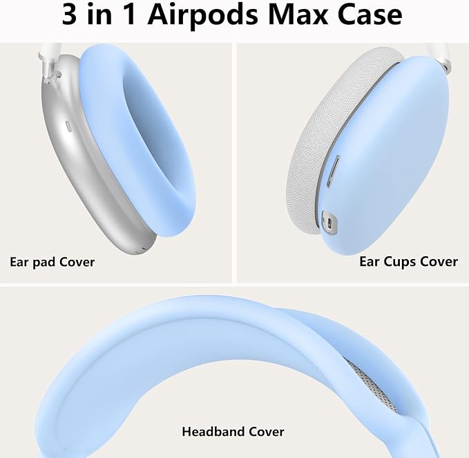 Silicone Case Cover for AirPods Max Headphones,Ear Pad Case Cover/Ear Cups Cover/Headband Cover for AirPod Max 2/1(2026/2024/2020)(USB-C/Lightning),Silicone Accessories for Apple AirPod Max 2,Sky Blue