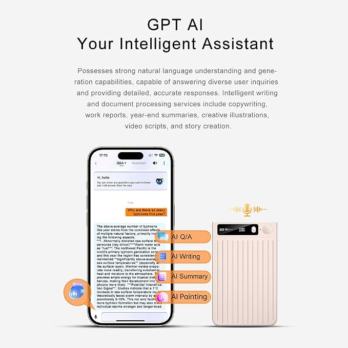 AI Voice Recorder, App Control, Transcribe & Summarize with AI Technology, 64GB Memory, One-Touch Recording, Audio Recorder for Lectures, Meetings, Calls with Protective case