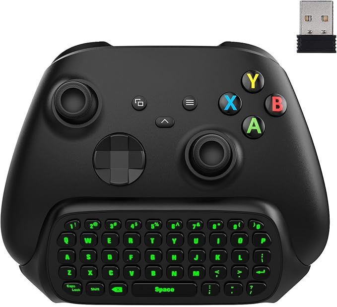 MoKo Green Backlight Chatpad for Xbox One Controller/Series X/S, 2.4G Receiver Chatpad Wireless Message Keyboard Keypad with Headset/Audio Jack for Xbox-One/One S/Elite/2 Controller, Carbon Black