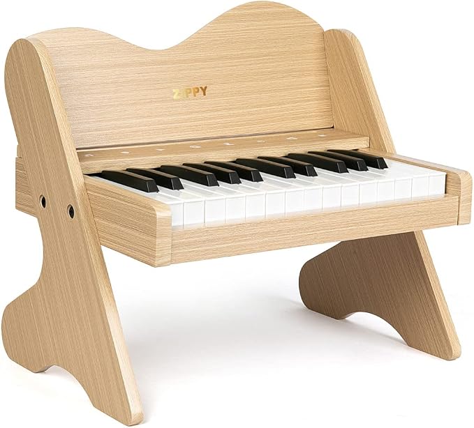 ZIPPY Kids Piano Keyboard, 25 Keys Digital Piano for Kids, Touch Sensitive Control Panel, Volume Adjustable, Mini Music Educational Instrument Toy, Wood Toy for Toddlers Girls Boys (Oak)