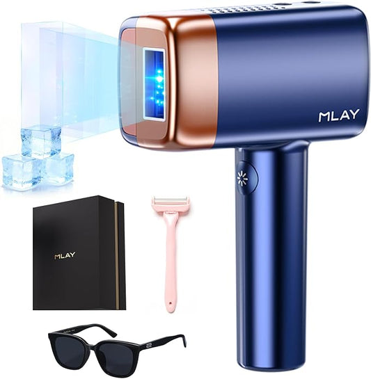 MLAY T14 IPL Epilator – 96.39% Hair Reduction in 4 Weeks, 500 Million Flashes, Pain-Free with Cooling System (Not a Laser), Suitable for All Skin Types, Blue