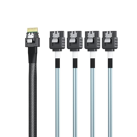 10Gtek SlimSAS 4i to 4xSATA, SFF-8654 Host/RAID to SATA Target HD, Suitable for Servers, Hard Drives, Computers, and Hosts, 0.75~0.8m(2.46~2.62ft)
