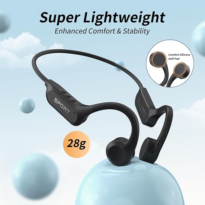 CXK Bone Conduction Headphones Bluetooth 6.0 Open Ear Headphones with Mic, Premium Loud Sound 10-Hour Playtime Bluetooth Headphones, IPX6 Waterproof Sports Headset for Running, Cycling, Walking