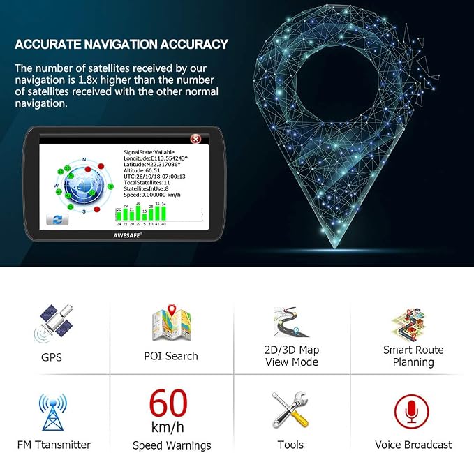 AWESAFE GPS Navigator for Car, 9 Inch Touch Screen Car GPS, Support Voice Turn Direction Guidance/Speed and Red Light Warning Free Lifetime Map Update