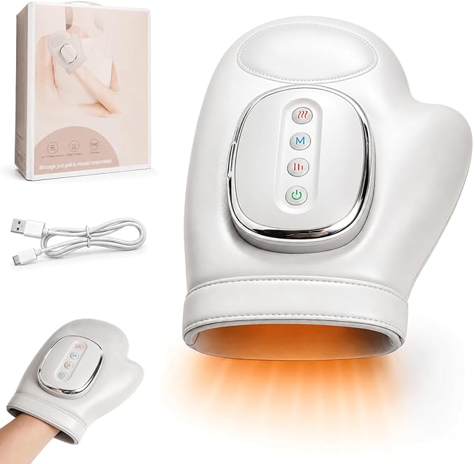 Hand Massager with Heat and Compression, Cordless Electric Hand Massager for Arthritis & Carpal Tunnel Relief, 3 Massage Modes 5 Intensity Levels, Portable Finger Palm Wrist Therapy Glove,Gift
