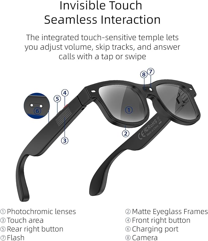 Smart Safety AI Glasses, 4K Camera with Video Recording, Bluetooth 5.0, Enhanced Audio & Noise-Canceling Mics, AI Object Detection & Real-Time Translation for Business, Outdoor(G3)
