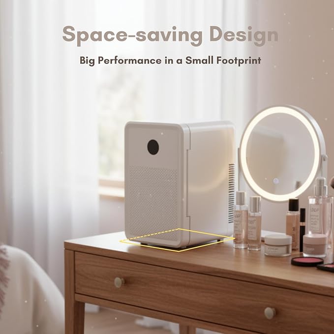 Kikihuose 12L/22L Mini Fridge for Bedroom, Personal Small Refrigerator for Skin Care, Cosmetics, 110V/12V Portable Refrigerator Cooler & Warmer for Drinks, Food, Beauty, Makeup, Dorm, Car, Office