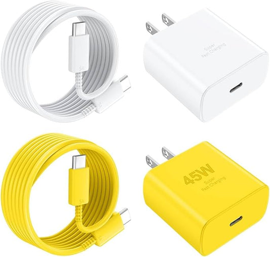 Phone 17 16 Pro Max Charger Fast Charging,45W Phone 17 Charger USB C Super Fast Charger Block&10FT Long Type C Charger Cable Cord for i.Phone 17/17 Pro/17 ProMax/Air/16/16Pro Max,Yellow/White