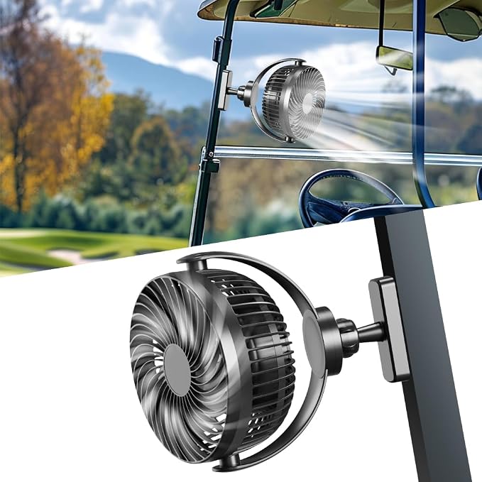 2 Pack Magnetic Golf Cart Fans Rechargeable,10000mAH Battery Operated Portable Fan with 3 Speeds,30H Working Time,LED Lantern,360° Rotatable Head, Fits EZGO/Club Car/Yamaha Golf Cart