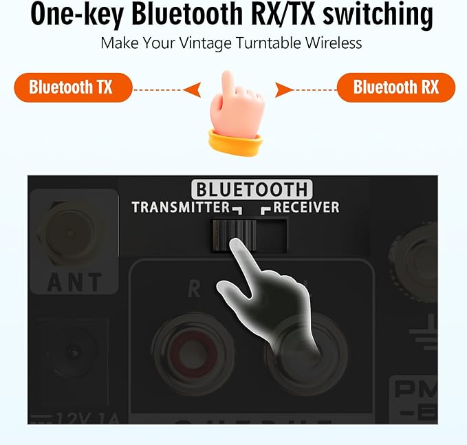 PM6BT Bluetooth Phono Preamp for Turntables, Wireless Transmitter Receiver Preamplifier, MM Phonostage with Bass Treble EQ, Headphone Out, aptX HD, Vinyl Record Player Pre-amp, Aluminum