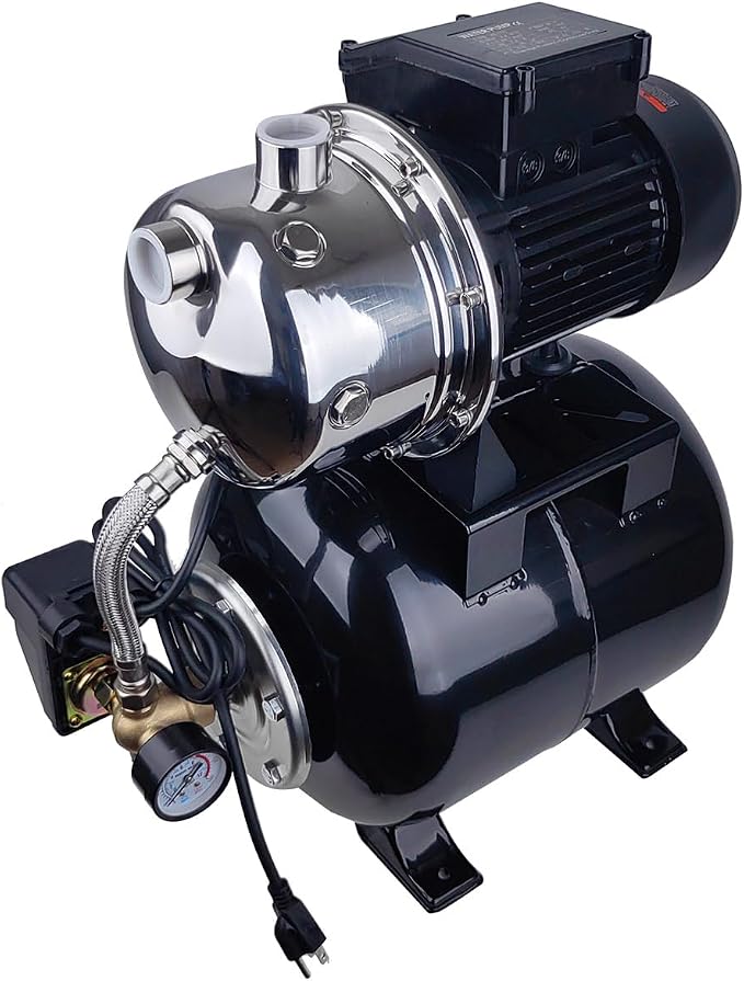 1.6HP Shallow Well Pump with Pressure Tank, 898GPH, 115V,Stainless Steel Automatic Water Booster Jet Pump, 157.5FT Centriffugal Pump for Home Garden Lawn Sprinkler Irrigation