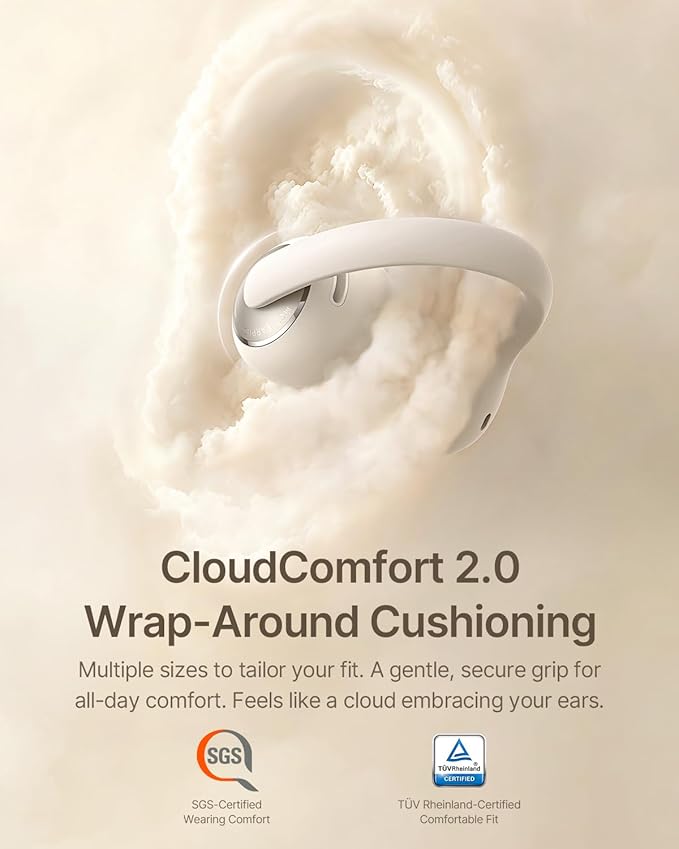 Baseus Bowie MC2 Open Ear Clip On Earbuds, CloudComfort 2.0 Wrap-Around Design, LDAC Hi-Res Audio, Bluetooth 6.0, 55H Playtime, 4-Mic AI Clear Call, IP67 Waterproof for Running Gym Workouts