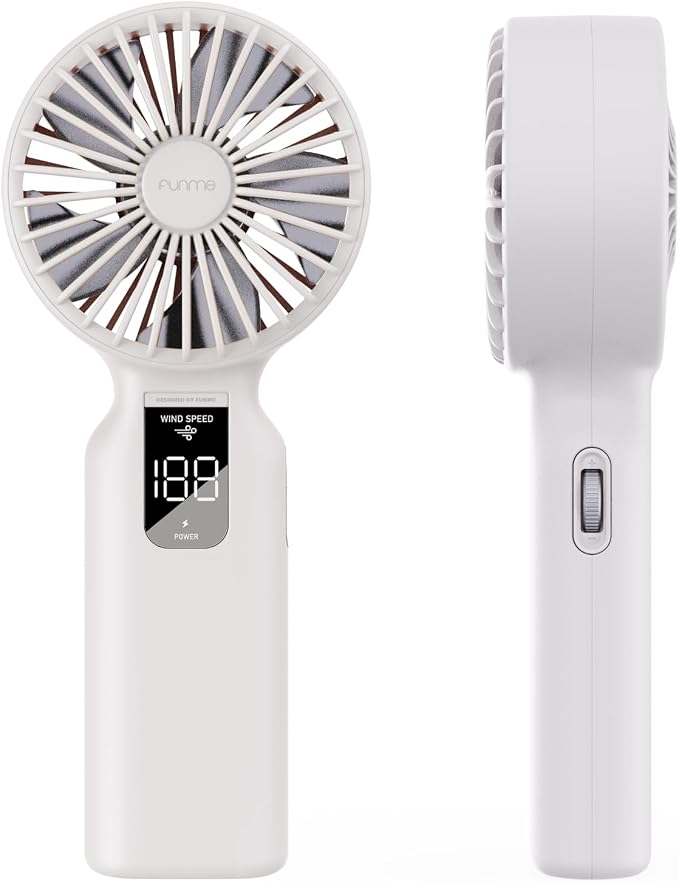 Funme Portable Handheld Fan, 100 Speed Scroll Wheel Control with Boost Mode, 23H Max Cooling, 4000mAh Rechargeable Personal Fan, LED Display, Quiet/Lightweight for Travel Concerts Makeup Office-White