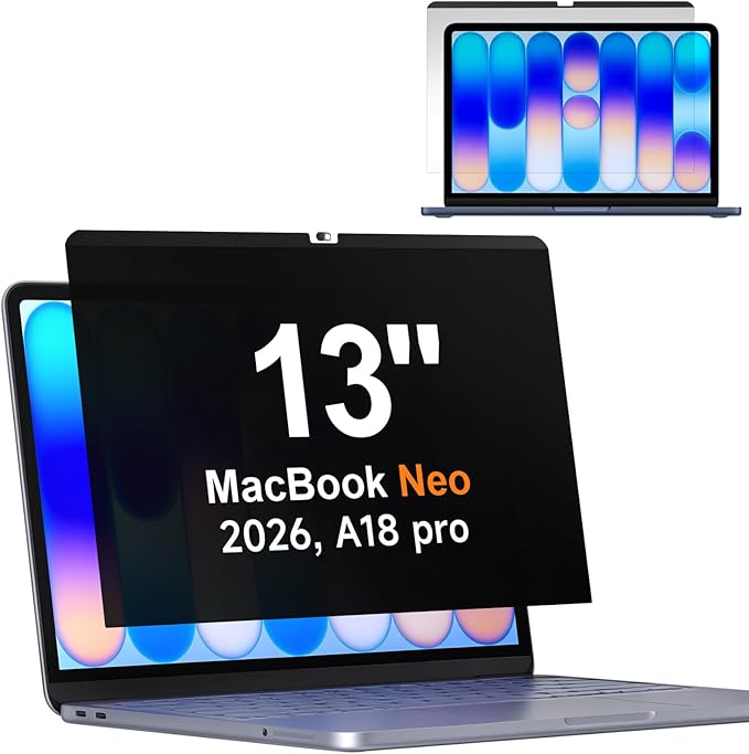 Magnetic Privacy Screen for MacBook Neo 13 Inch A18 Pro 2026, Matte Removable Anti Glare Blue Light Filter