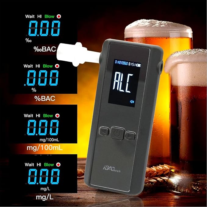 Breathalyzer | Rechargeable Portable Breath Alcohol Tester, Accuracy Breath Alcohol Detector 13x13mm Fuel Cell Sensor. Personal & Professional, User Friendly