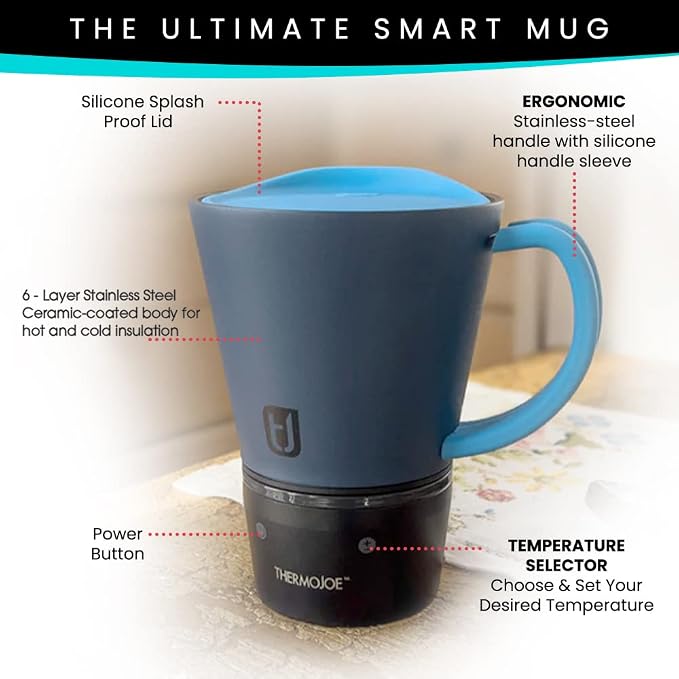 Thermojoe 14 Oz. Rechargeable Heated Smart Thermo Mug for Coffee and Tea with Temperature Control