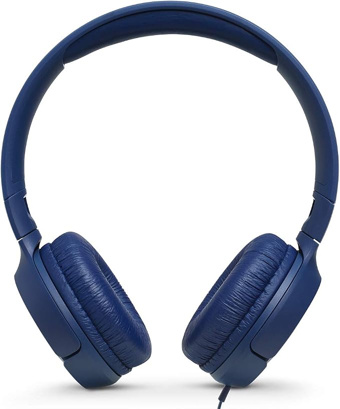 JBL Tune 500 - Wired on-ear headphones, JBL Pure Bass Sound, 1-button remote/mic, Tangle-free flat cable, Lightweight and foldable design, Ask Siri or Google Now (Blue)
