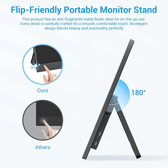 Veout Portable Monitor 14 Inch Ultra-Slim IPS FHD USB C HDMI Travel Monitor for Laptop with Kickstand & Speakers, for Laptop PC, Phone, Mac