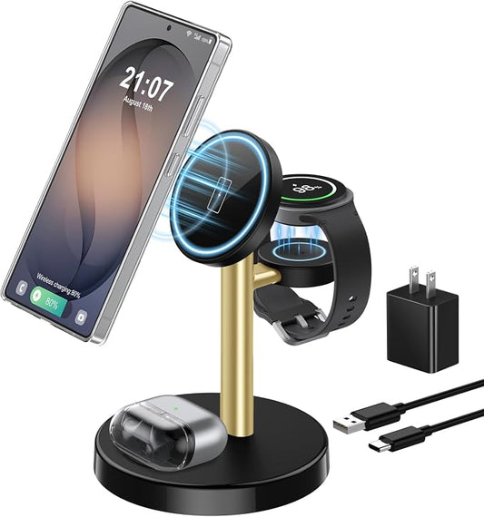 Magnetic Wireless Charger for Samsung, 3 in 1 Super Fast Charging Station Compatible with MagSafe, Phone Charger Stand for Samsung Galaxy S26 Ultra S25 Z Fold/Flip 7, Watch Ultra 8 7 6, Buds 4/3 Pro