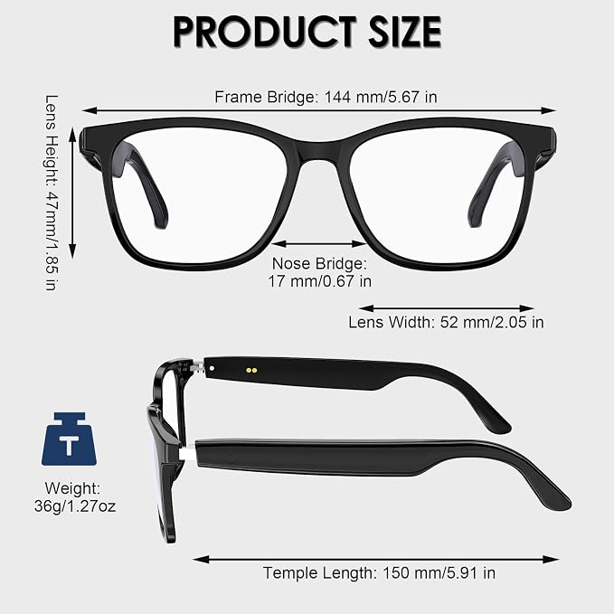 Smart Bluetooth Glasses, Blue Light Blocking, Open Ear Speaker, Voice Control, Extra Magnetic Polarized Sunglasses Lens for Men & Women