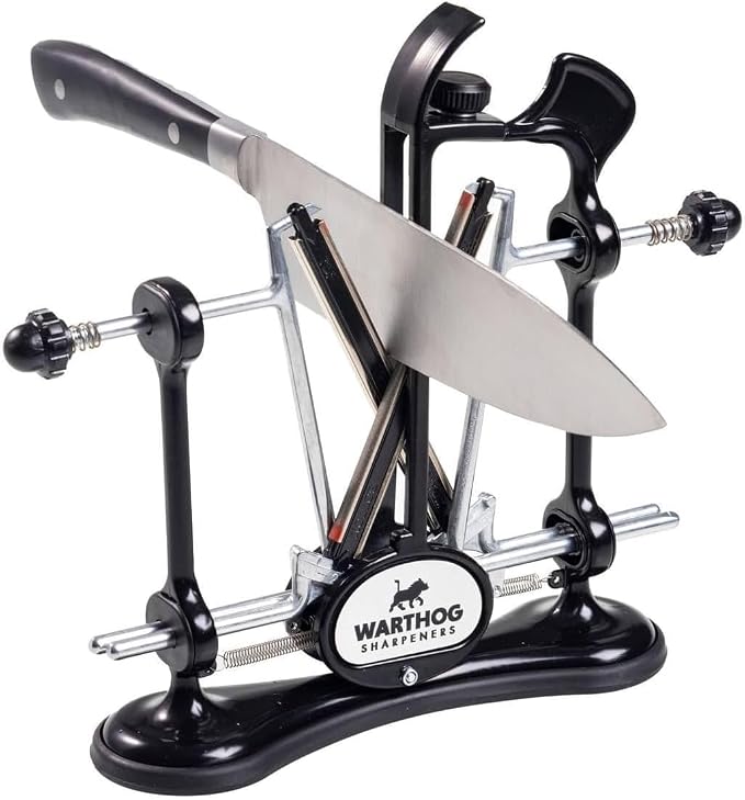 Warthog V-Sharp A4 Knife Sharpener, Ideal for Home Cooks, Fishermen, Hunters, Diamond Rods, Adjustable Angles, Metal Frame