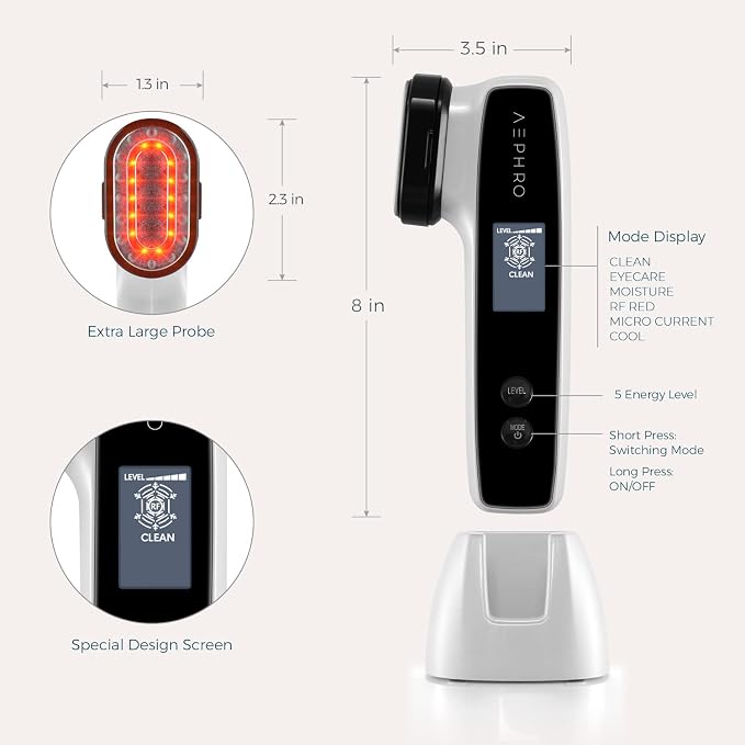 Radio Frequency Skin Tightening Machine, 6-in-1 Rechargeable Anti-Aging Skin Care Microcurrent Facial Device, Red Light, Wrinkle Remove, Rejuvenation, Skin-Firming, Coal Black and Pearl White
