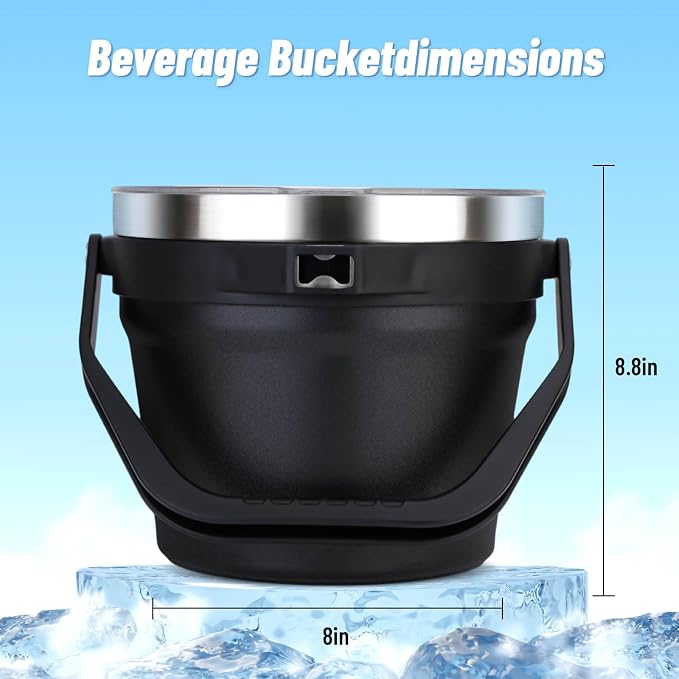 Luxfuel Double-Wall Vacuum Insulated Ice Bucket with Lid, Scoop & Tongs, 256 oz Capacity Stainless Steel Beverage Bucket for Champagne, Cocktails, Wine, Beer, and Large Party - Carbon