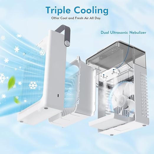 Portable Air Conditioners, 4-Speed Mini Air Conditioner, 3-in-1 Personal Cooling Fan, Small AC Unit with 1000ml Water Tank, 2/4/6H Timer, USB Powered (5V 2A Adapter Included) for Bedroom Office Desk