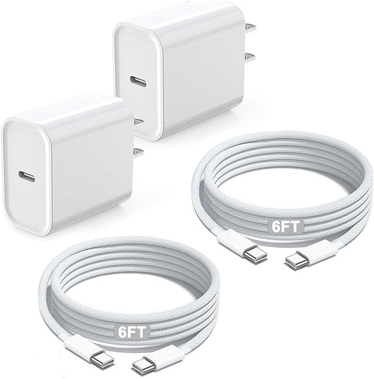 iPhone 17 16 Charger Fast Charging,Apple iPhone USB C Fast Charger Block,2Pack 6FT Type C USB C to C Woven Cable Cord for iPhone 17/17 Pro Max/17 Pro/Air/16 Pro Max/16 Pro/15 Pro Max,iPad Pro/Air/Mini
