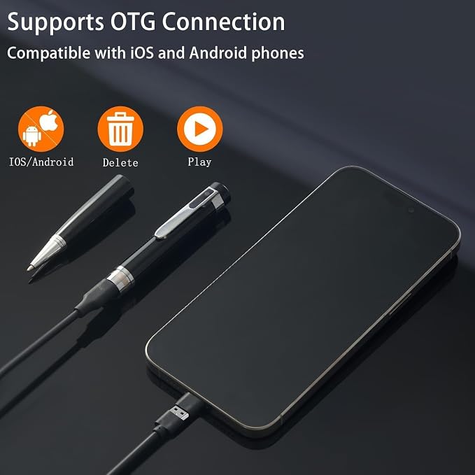 SRVR Hidden Camera Pen — 1080P Spy Pen Camera with Video Recording | 32GB Local Storage, 120-Min Battery, Portable Mini Body Camera | For Meeting & Home Monitoring (Bright Silver)