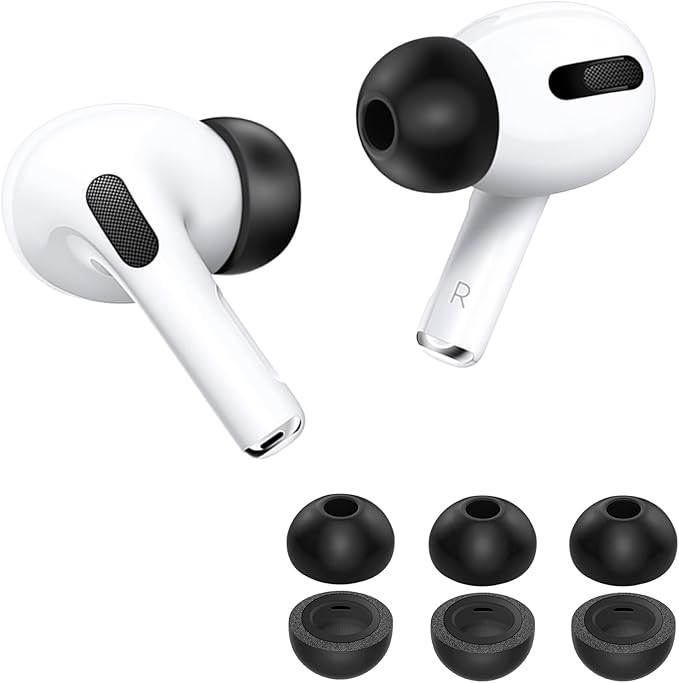 【2025 Release】 KASOTT Memory Foam Replacement Ear Tips for AirPods Pro 3- Enhanced Bass,Superior Noise Isolation,Soft&Comfortable,Stable,Anti-Slip,Fits in Charging Case,3 Pairs (Black, Small)