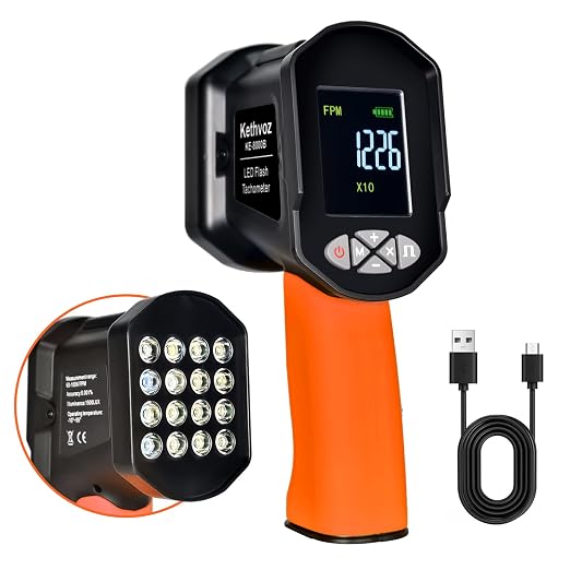 Kethvoz Digital Stroboscope Tachometer, High-Precision Non-Contact RPM Meter (60~100,000 RPM), LED Strobe Light with Phase Adjustment, 0.001% Accuracy for Motor, Fan, Generator & Engine