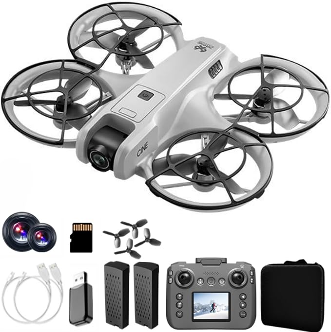 Hobby Mini Drone With Display Screen, Dual Cameras, 360° Propeller Guard, Optical Flow Positioning, Brushless Motor, One Key Takeoff/Landing, Headless Mode, Hovering, LED Light, 2 Batteries, Handbag, Beginner-Friendly FPV Remote Control Quadcopter, Sma...