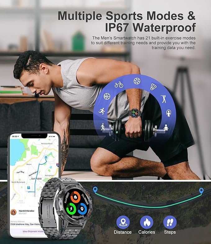 SUNKTA Military Smart Watch for Men(Answer/Dial Calls),1.39''HD Touchscreen,100 Sports Modes, 5ATM Waterproof Fitness Watch,with Blood Pressure/Heart Rate/SpO2 Smart Watch for Android/iOS