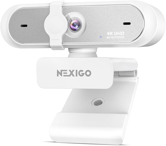 NexiGo N660P Pro 4K Webcam with Distortion-Free Lens, 1080p 60 fps Autofocus USB Streaming Camera, 3DNR, Noise-Canceling Mics & Privacy Cover, Web Cam for Gaming/Live Streaming/PC/Mac/Switch 2, White