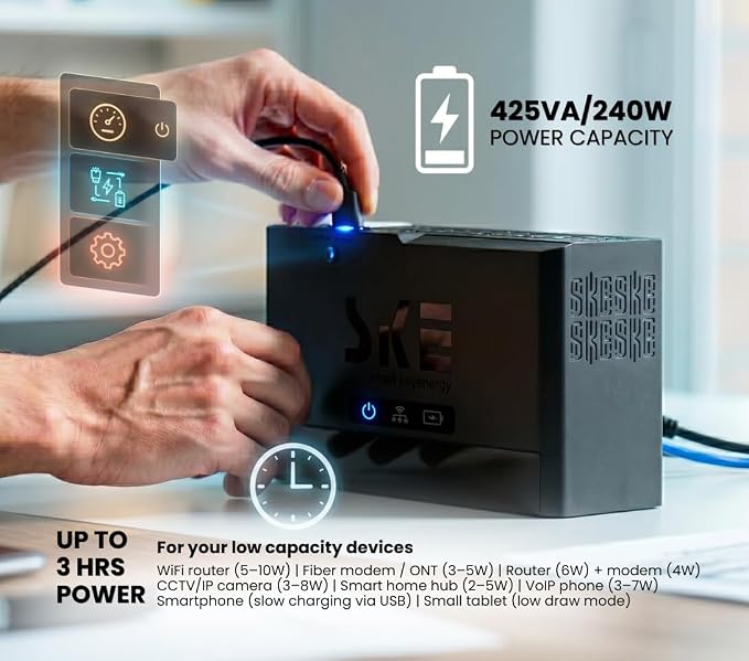 SKE SMART KEY ENERGY SKE 425VA/240W UPS Battery Backu Surge Protector for Computer UPS Battery Backup Uninterruptible Power Supply…, VL425