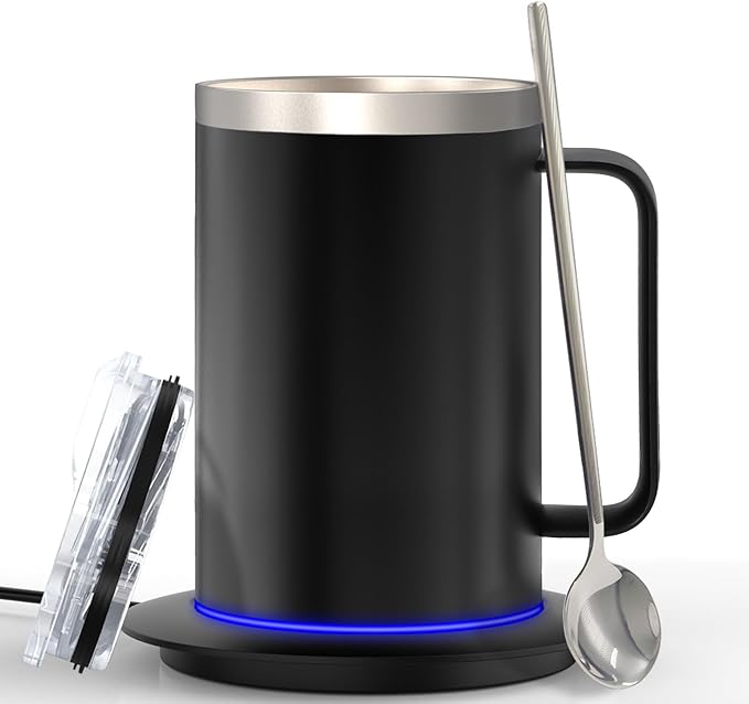 Smart Temperature Control Coffee Mug for Desk,Heated Cup with 10Hrs Auto Shut Off, USB Powered Mug Warmer Set (14oz-Black)