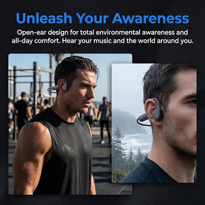 Bone Conduction Headphones, Bluetooth 5.4 Open-Ear Wireless Sports Earphones with Mic, 12H Playtime, IPX6 Sweatproof Premium Headset for Running, Cycling, Workouts (Orange)