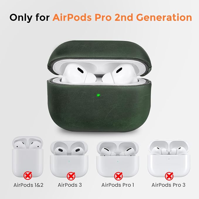for AirPods Pro 2 Case Crazy Horse Leather, Handcrafted Vintage Genuine Leather Shockproof Protective Cover Accessories with Lanyard Compatible with AirPods Pro 2nd/1st Generation