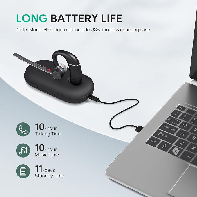 Yealink Bluetooth Headset BH71,Wireless Bluetooth Earpiece with 4 Noise Canceling Microphones,Teams&Zoom Certified,Mute Function,Connect to Cell Phone/Laptops,No Dongle