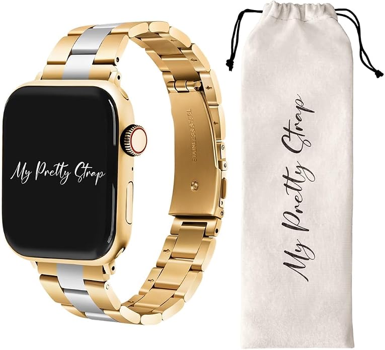 My Pretty Strap - Compatible Apple Watch Band Strap, Stainless Steel Fashion iWatch Replacement Strap- Easy Resizing, No Tool Needed, Fits Most Wrists- Series 1-11, SE and Ultra