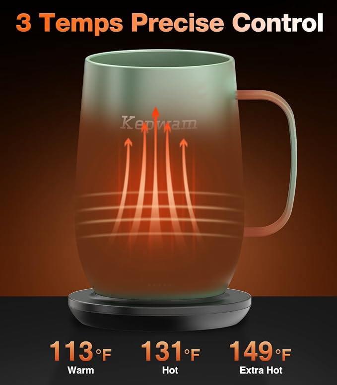 Kepwam Smart Heated Coffee Mug T2-Plus, 20oz Rechargeable Self Heating Coffee Mug with 8-Hour Battery & Temp Control, Perfect Coffee Warmer Gift for Men Women