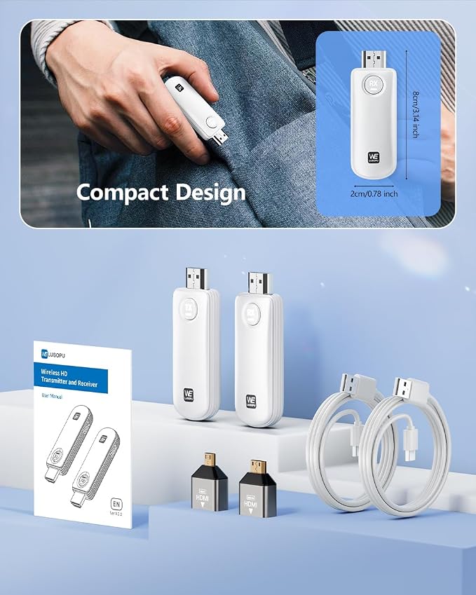 Wireless HDMI Transmitter and Receiver, HDMI Wireless 4K Decode 1080P Output, 2.4G/5.8G, 328FT/100M, Plug &Play for Laptop Camera TV Box to TV Monitor Projector for Home Church Office - White