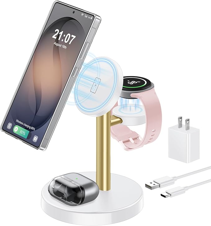 Magnetic Wireless Charger for Samsung, 3 in 1 Super Fast Charging Station Compatible with MagSafe, Phone Charger Stand for Samsung Galaxy S26 Ultra S25 Z Fold/Flip 7, Watch Ultra 8 7 6, Buds 4/3 Pro