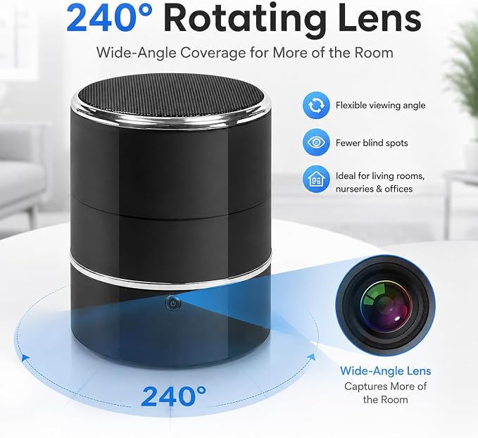 SOPKVL Bluetooth Speaker Dome Camera, 240° Ultra-Wide Angle Lens | WiFi Live Viewing, Motion Detection, Home Office Security, 2.4/5G