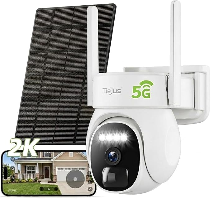 2K Solar Security Cameras Wireless Outdoor, 2.4G/5G 360° Auto Tracking Camera for Home Security, Color Night Vision/2-Way Talk/Compatible with Alexa/IP66 Waterproof