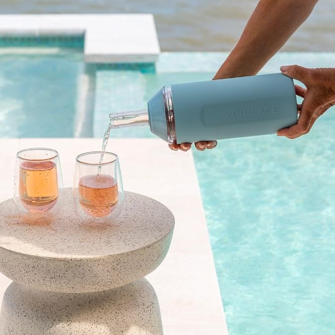 Vinglacé Wine Bottle Chiller- Portable Champagne Insulator- Stainless Steel Wine Cooler Sleeve - Keeps Wine Cold (Cool Blue)